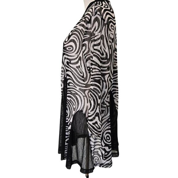 Ali Miles Black/White Mesh Open Front Lightweight Jacket Cardigan Semi-sheer XL - Picture 6 of 12